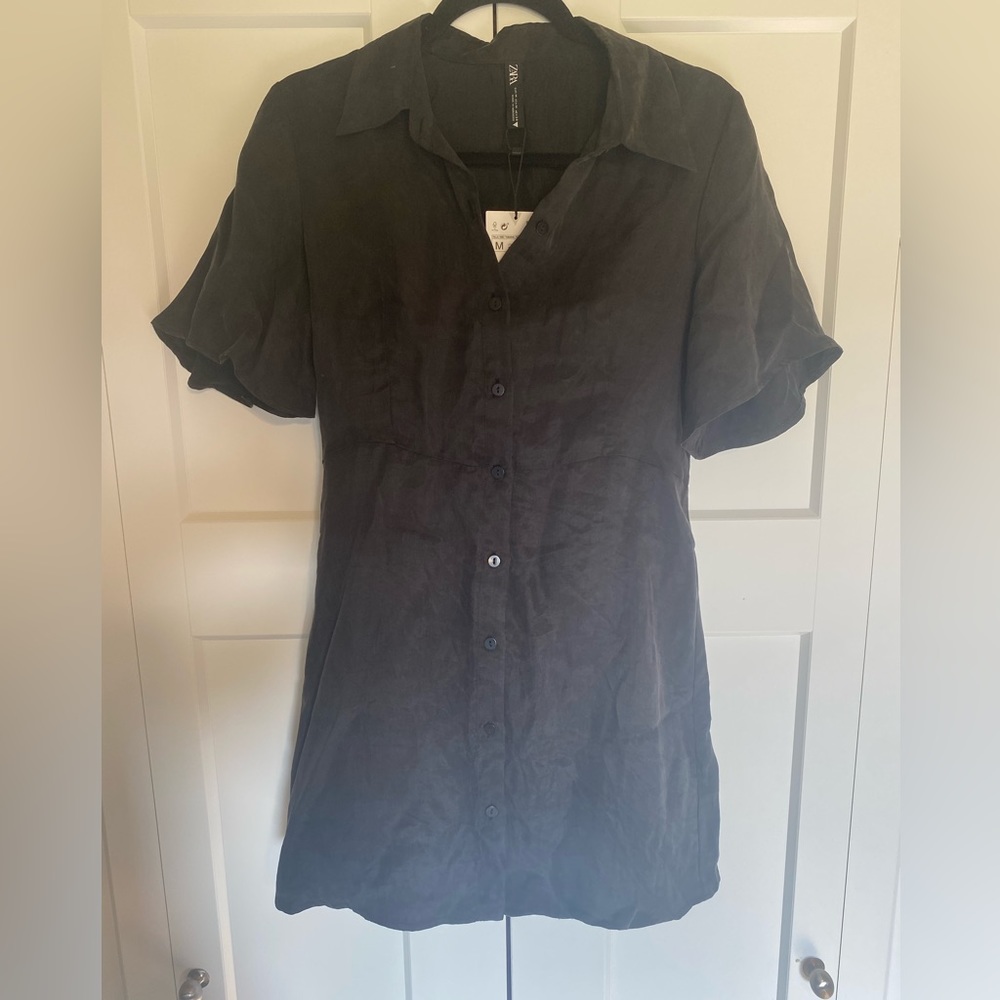 Black Silky Collared Zara Dress